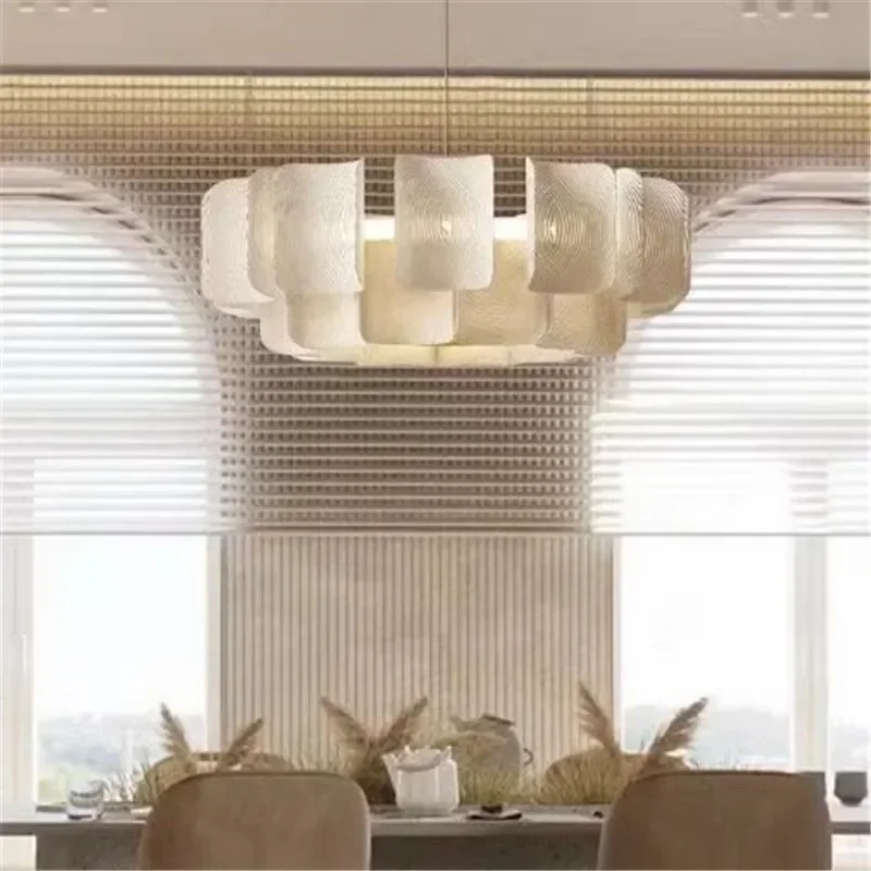 

SANDYHA Minimalist White Acrylic LED Chandelier Wabi Sabi Pendant Light for Bedroom Dining Living Room Hall Hanging Lamp Decor
