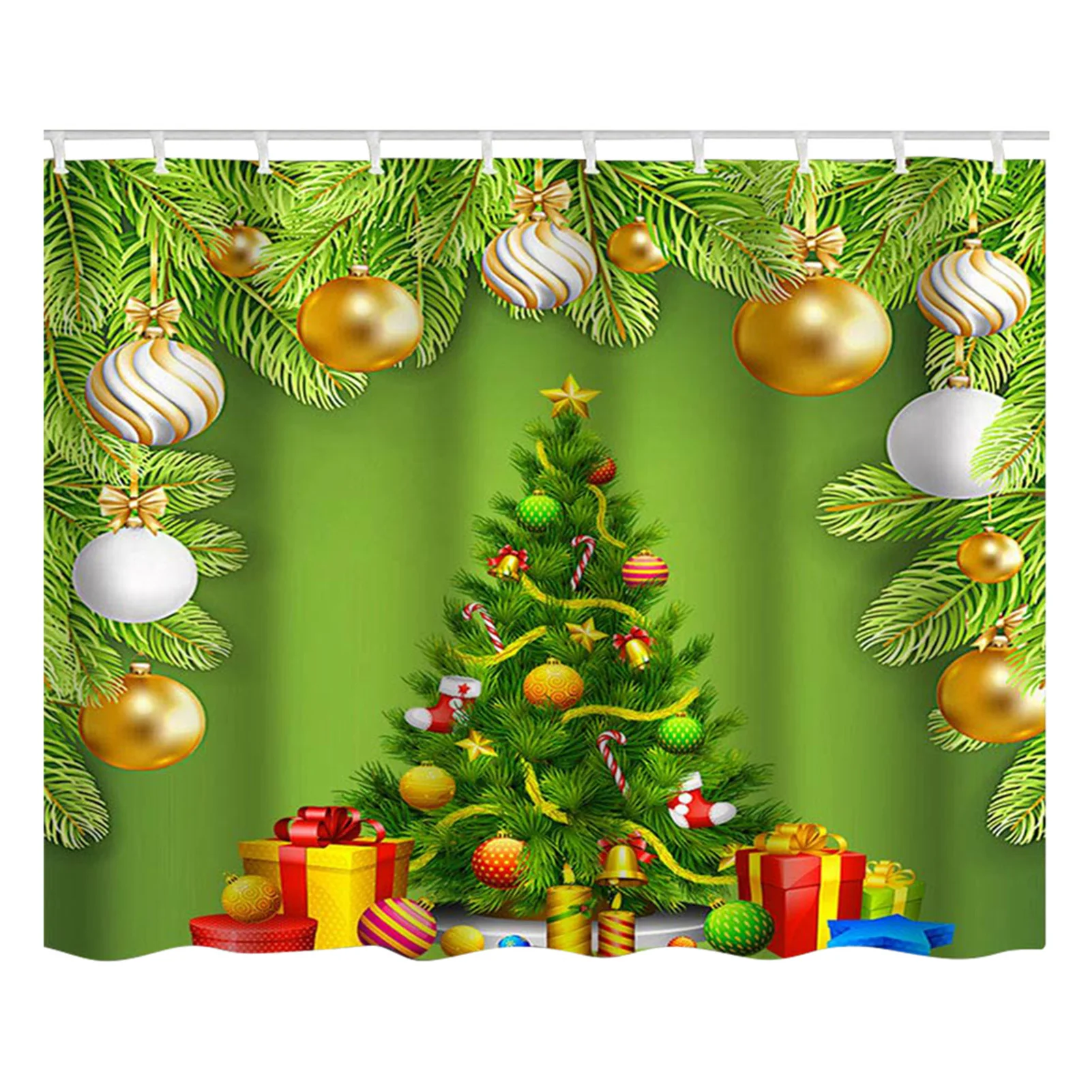 150x180cm Christmas Tree Themed Pattern Waterproof Shower Curtain With Hooks Home Bathroom Xmas Festival Decor Supplies