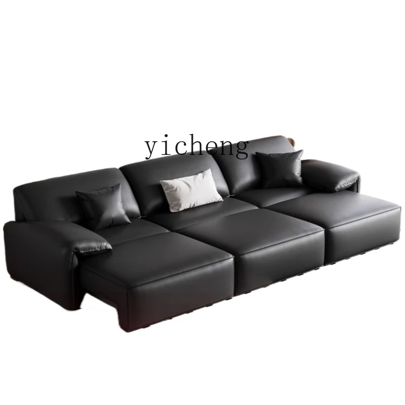 ZK Minimalist Leather Sofa First Layer Cowhide Elephant Ears Electric Sofa Zero Wall Light Luxury Retractable Sofa Bed