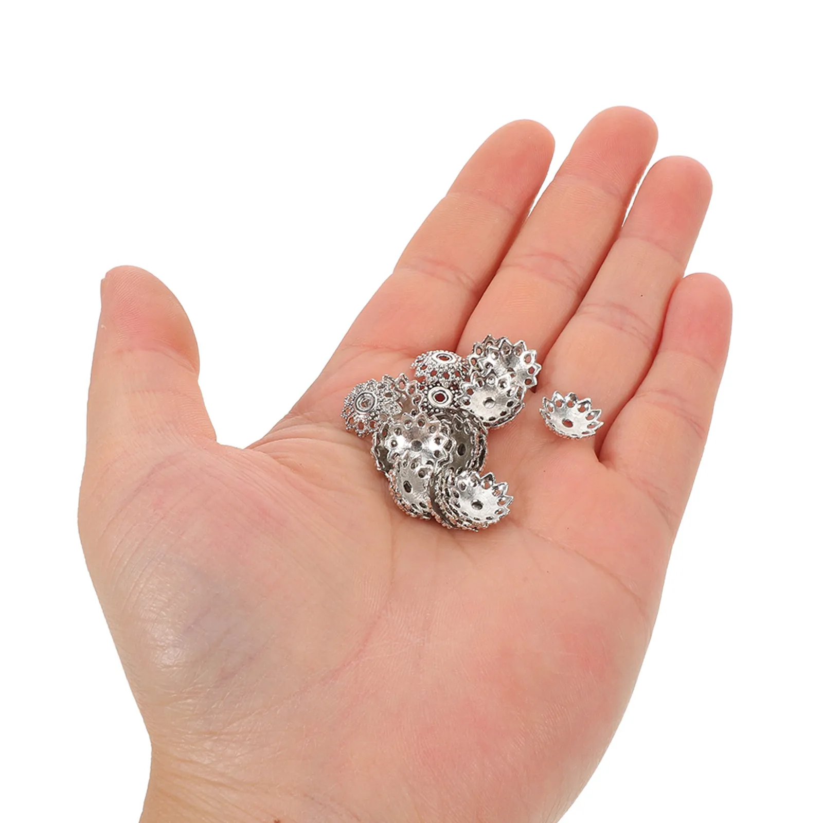 300Pcs Metal Flower Bead Caps Silver Tone Vintage Filigree Hollow Spacer Beads for Jewelry Making Necklaces Bracelets Earrings