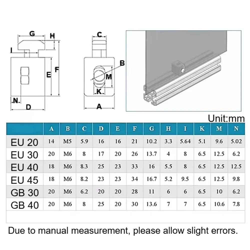 EU GB Aluminum Extrusion Profile 20 30 40 45 Series Transparent PVC Interval Connection Block Spacer Bracket Panel Fastener