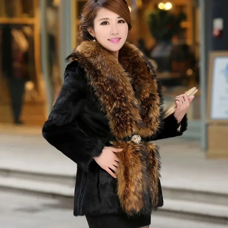 Vintage Women Winter Overcoat Slim Ladies Faux Fox Fur Collar Coat Fashion Elegant Female Outwear Warm Plush Women Cotton Cloths