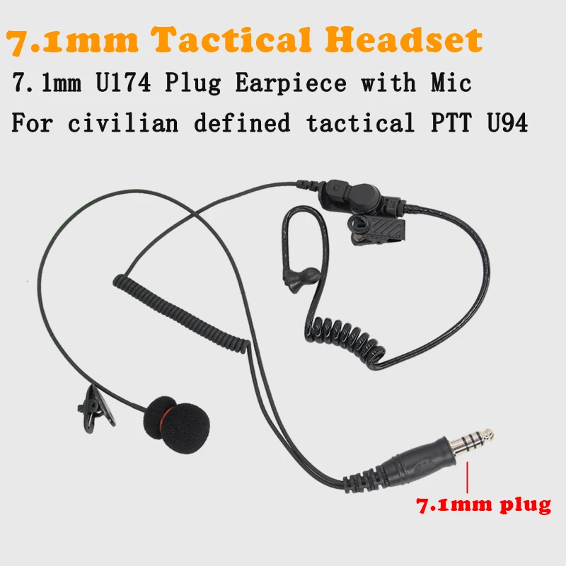 Air Tube 7.1mm U174 Plug Tactical Earpiece headset U94 PTT Mic For Baofeng UV-5R 6R BF-888S UV5R Kenwood PUXING TYT HYT Radio