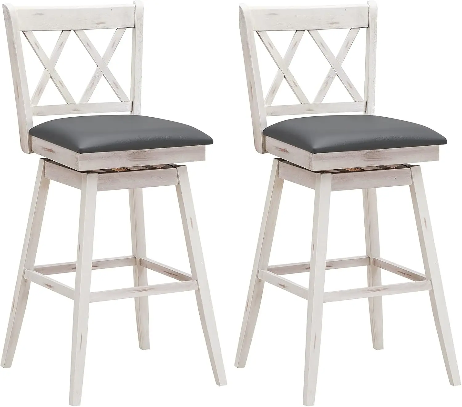 COSTWAY Bar Stool Set of 2, 360° Swivel Bar Height 29.5 inch Bar Stool with Foot Rest Upholstered Cushion & Ergonomic Backrest,