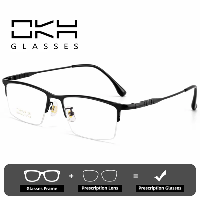 

Сверхлегкая мужская оправа для очков OKH из чистого титана, полуоправа, очки для близорукости, оптические линзы с диоптриями