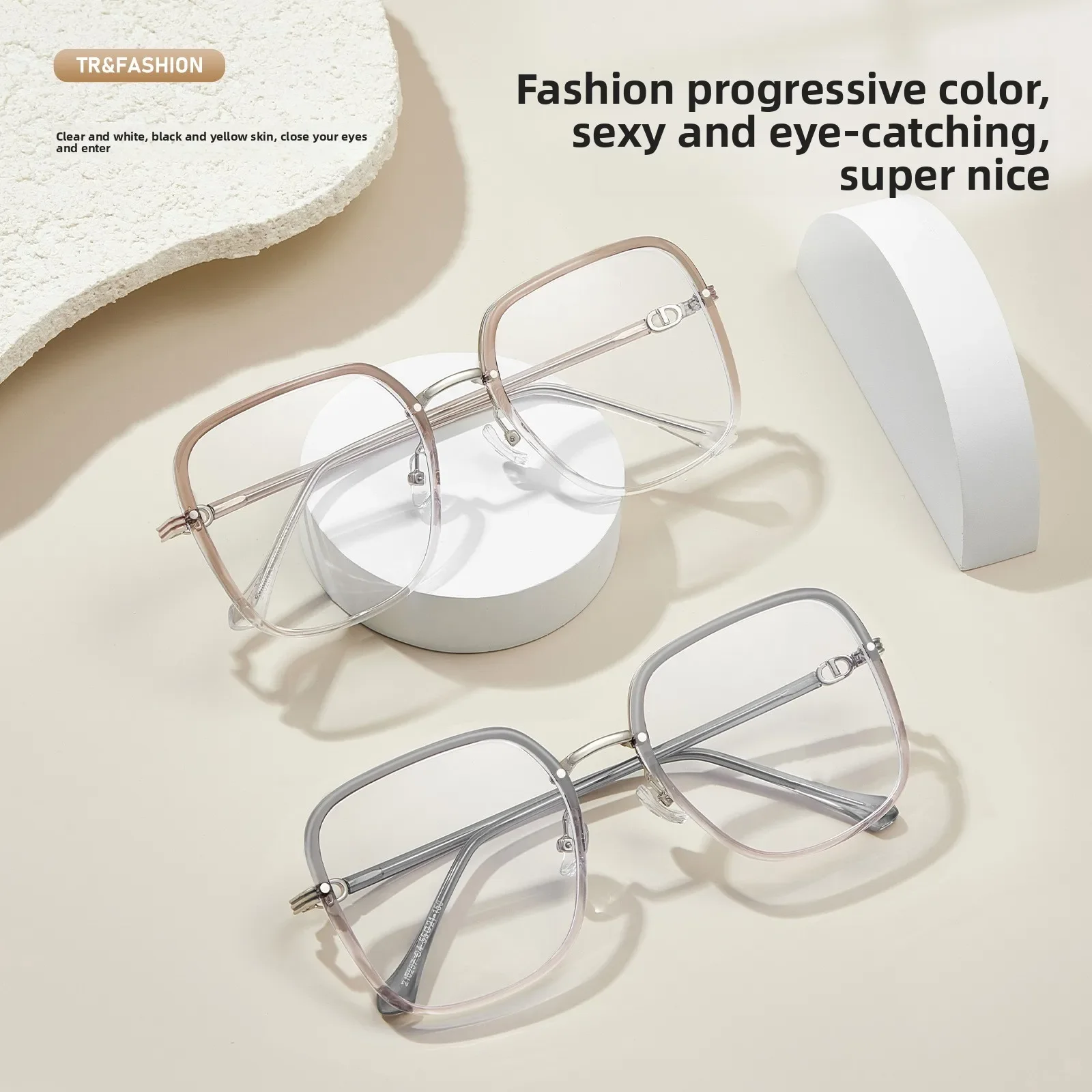 

Очки Ombré Gold Titanium Blue Light, большая квадратная оправа с защитой UV400, роскошные прогрессивные линзы, модные массивные очки