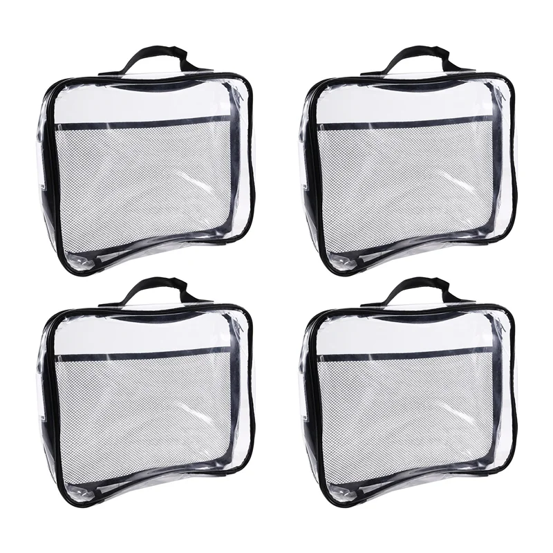 A08P- Storage Organizer Bag 4 Pcs Clear PVC Zippered For Bricks, Block Set Waterproof Carrying Case For Board Game