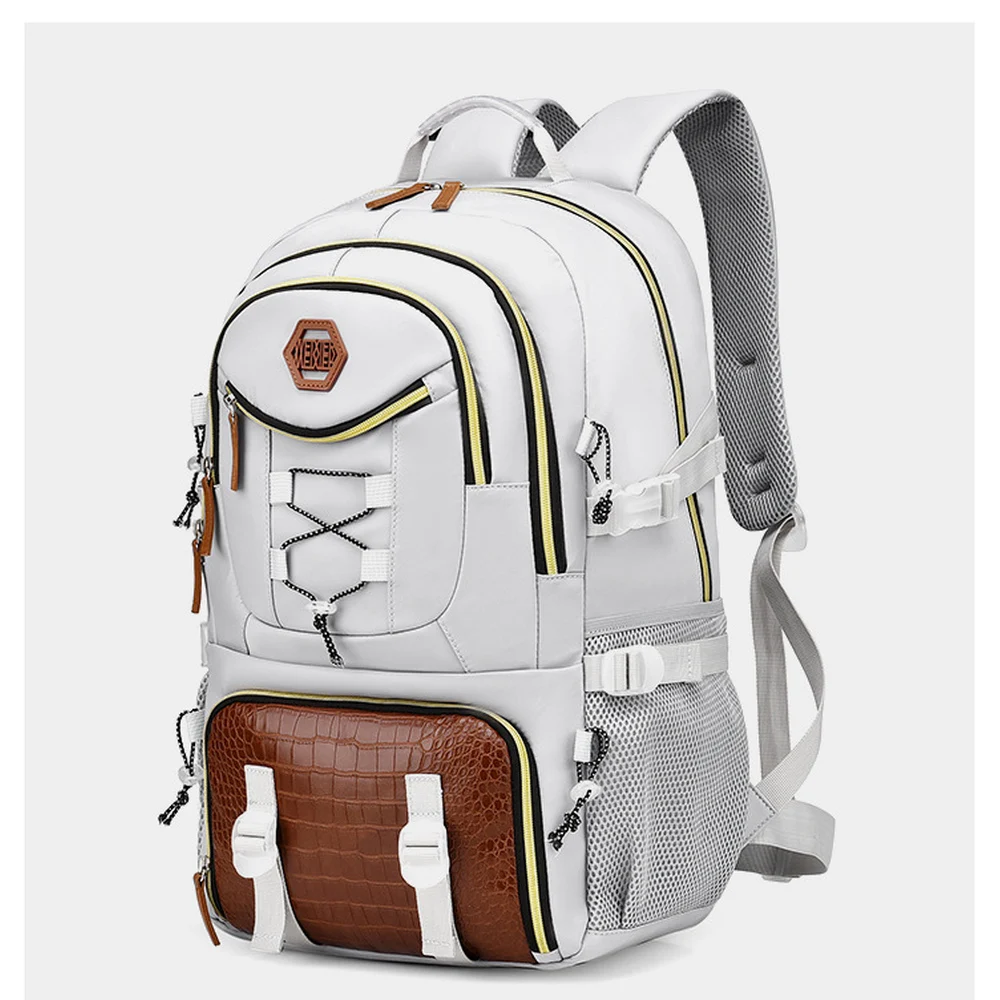Nylon Outdoor Backpack with Separate Shoe Section Front Elastic Cord Side Pockets and Adjustable Straps for Daily Trips