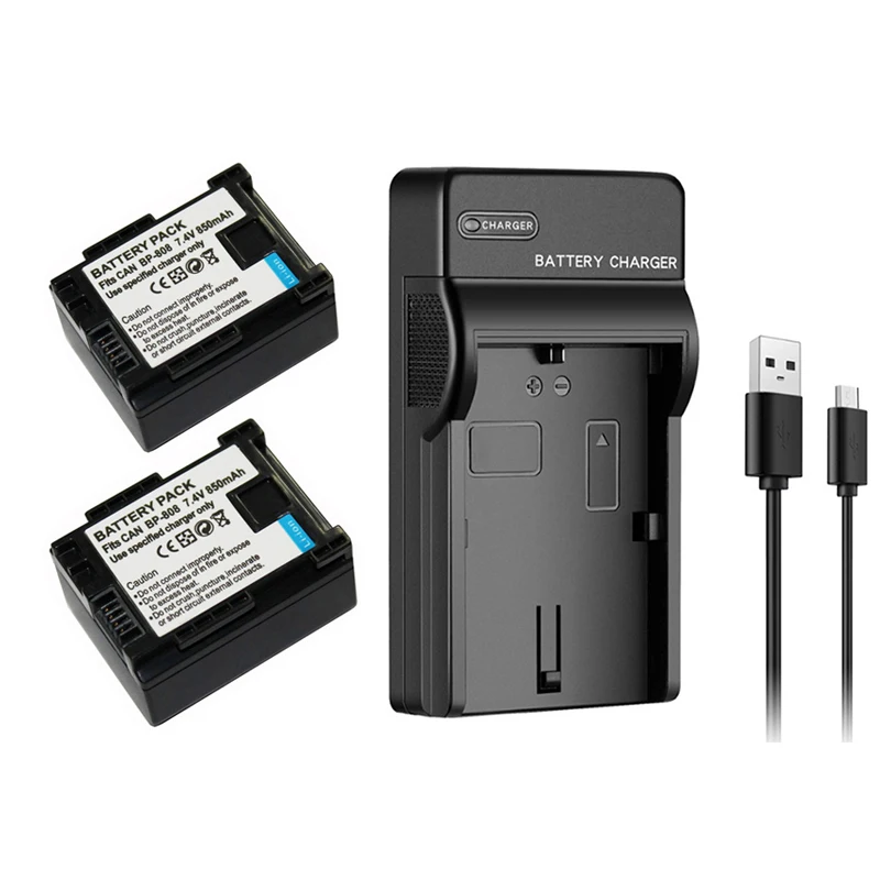 BP-808 Battery + USB Charger for Canon BP-827 BP-819 BP-809 FS10 FS11 FS21 FS22 FS31 FS100 FS200 FS300 VIXIA HF100 XA10 HFG10