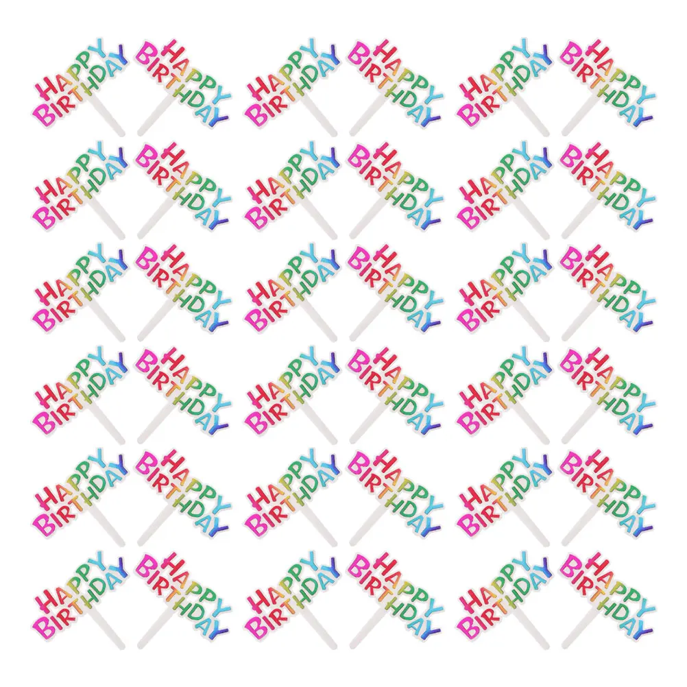 

100 Pcs Cake Insert Birthday Cupcake Topper Happy Birthday Cake Decorations Party Anniversary Dessert Centerpiece Picks Plastic