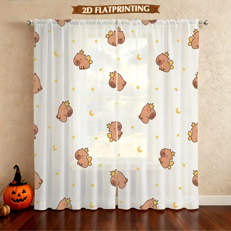 Set of 2 Decorative Window Screens for Home - Adorable Capybara Curtains, Ideal for Kitchen Café, Living Room Balcony And Garden