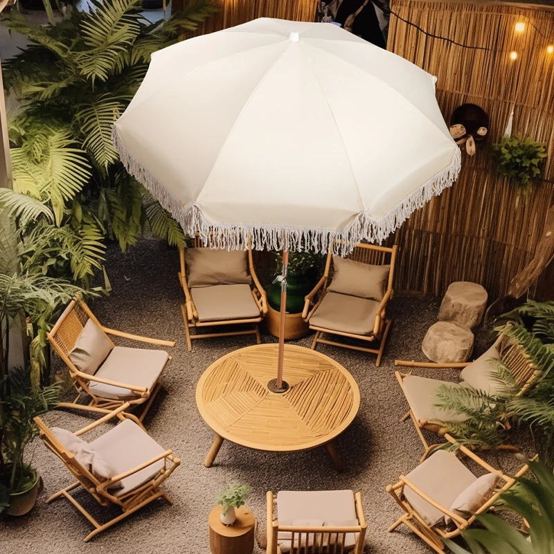 

Parasol Outdoor Garden Umbrella Large Rooftop Tassel Umbrella Garden Sunshade Rainproof Sunscreen Beach Middle Column Roman Umbr