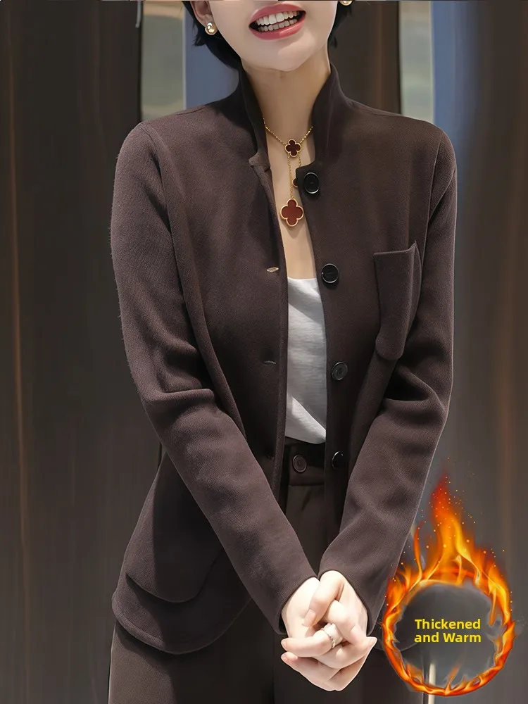 

Caramel Long Sleeve Knitted Open Cardigan Women's Outerwear Winter New Arrival Warm Trendy Sweater Style Commute Slim Fit Button