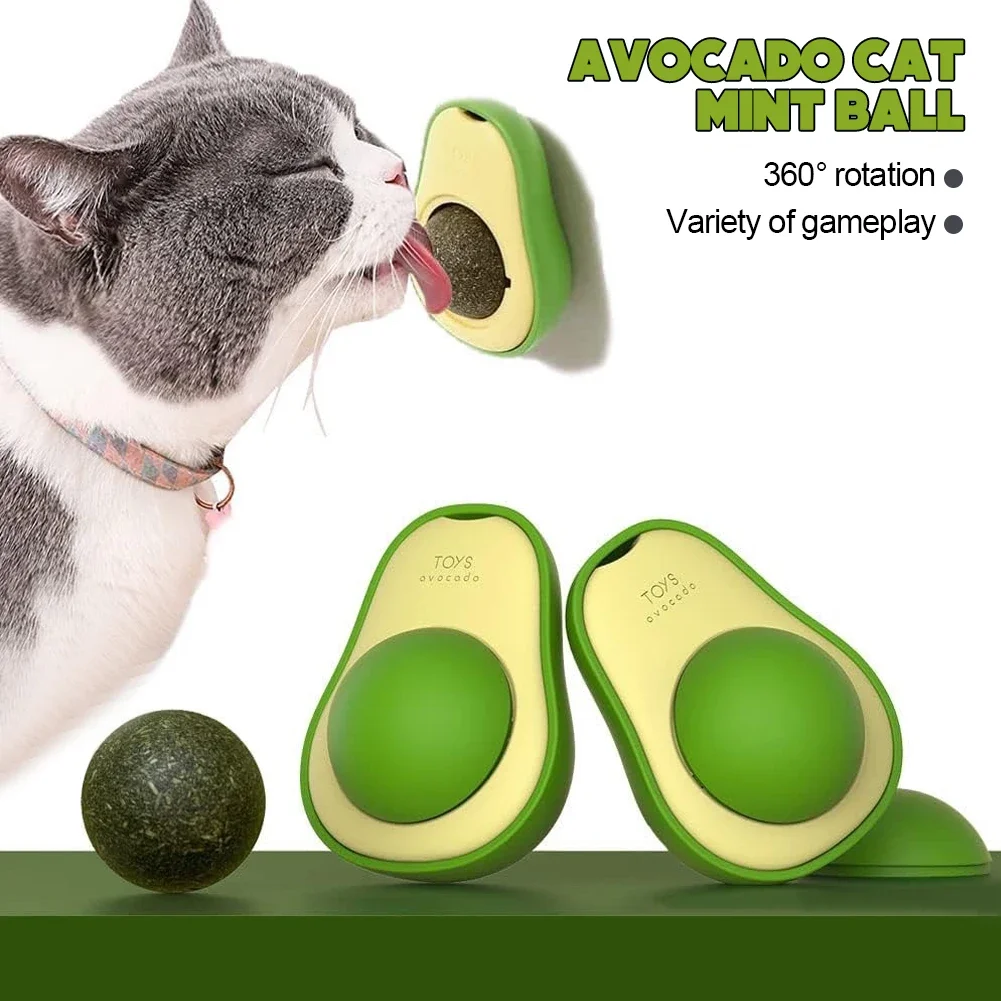 360° Rotation Cat Toy Cute Avocado Cat Mini Ball Cat Mint Cat Training Kitten Nutrition Energy Ball Cat Supplies Cat Catnip Ball