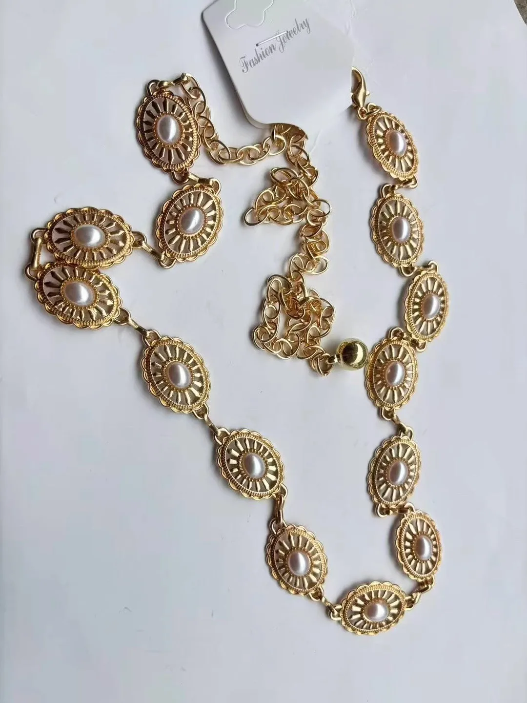 Summer Bohemian Waist Chain Pearl Inlaid Heart Elliptical Links Tribal Body Jewelry Adjustable for Beach Festival - Image 6