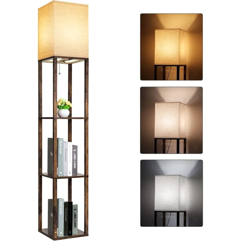 

Floor Lamp with Shelves, Modern Shelf Lamp for Display Storage, 3 Color Temperature Wood Narrow Standing Corner Lamp