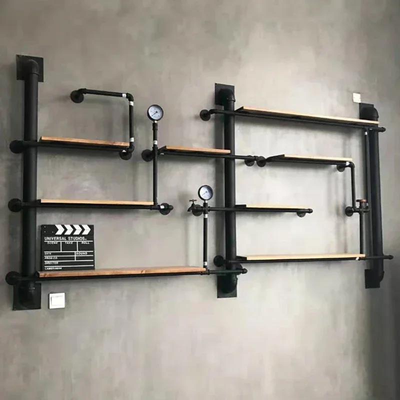 Industrial Style Decorative Wall Shelf Wall-Mounted Bracket Wall-Mounted Wall Layered Partition Iron Water Pipe Wall Shelf