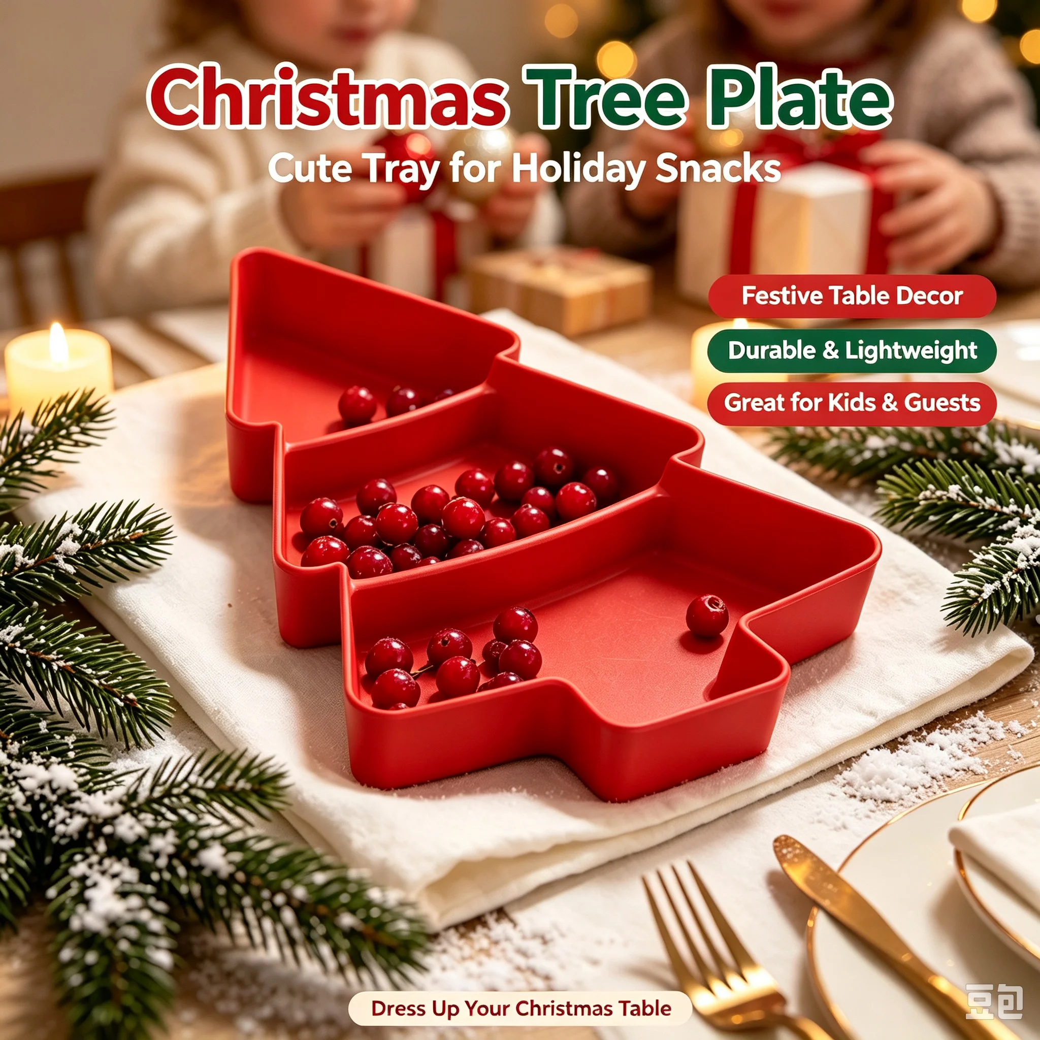 Christmas Tree Fruit Tray, Plastic Snack Box for Candy, Nuts, Seeds, Dry Fruits & Snacks, Household Party Serving Tray