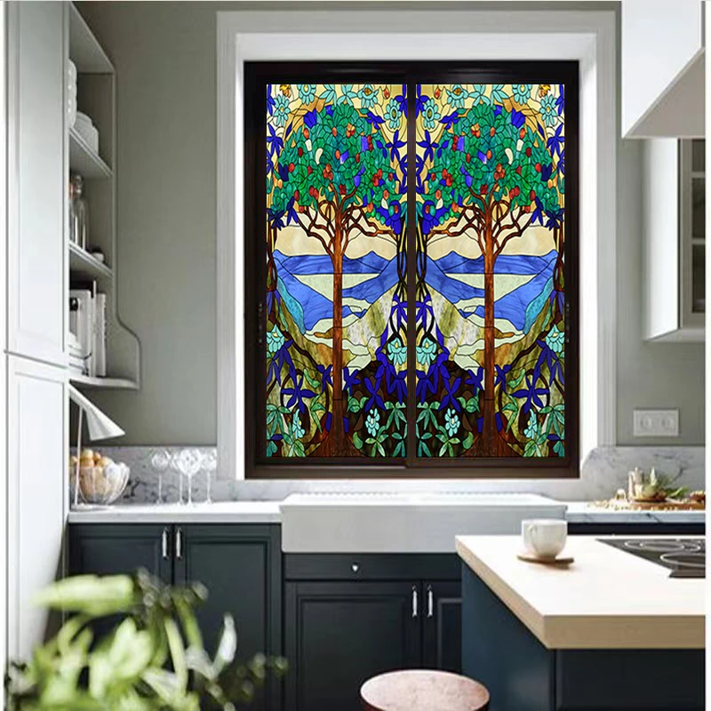 Wonderful custom color church retro painted art glass doors and windows porch partition screen background wall decorative