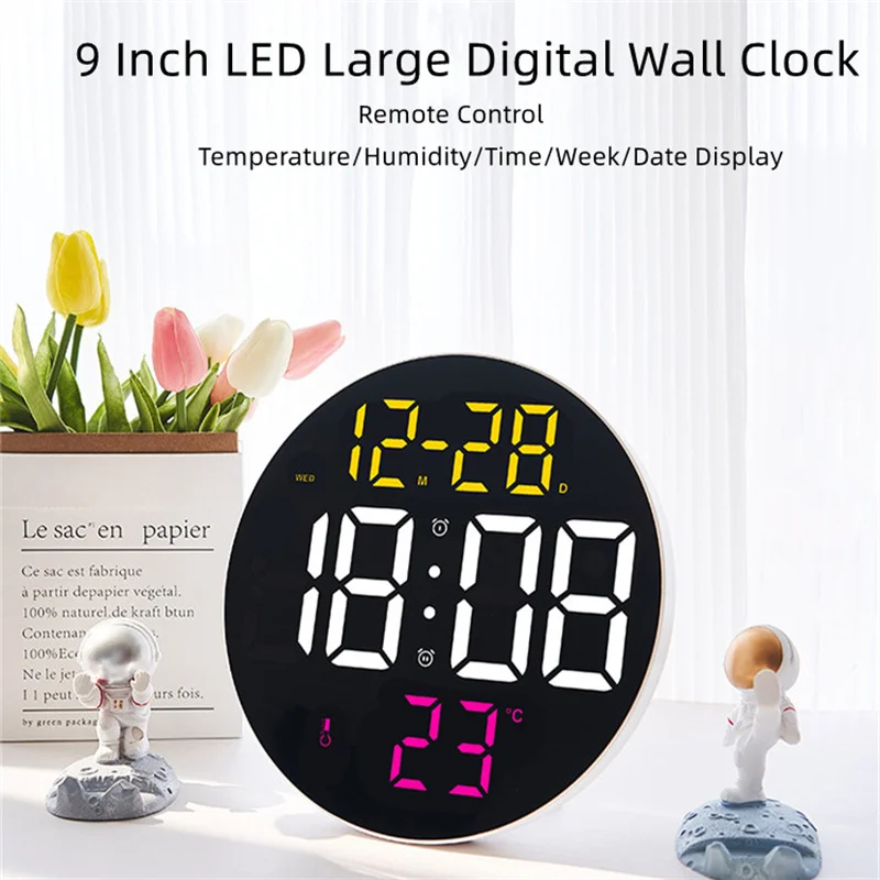 

ChuHan 9 Inch LED Digital Wall Clock 3D Large Clock Remote Control Mute Temperature And Humidity Electronic Alarm Clock Modern