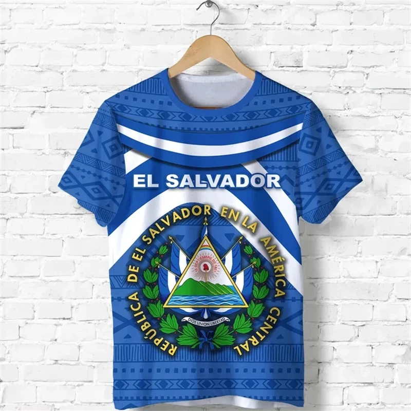 El Salvador Flaggenkarte 3D-Druck T-Shirt für Herren Kleidung Mode Herren T-Shirt Nationales Emblem T-Shirt Unabhängigkeitstag Tee Damen Top – Detail 4