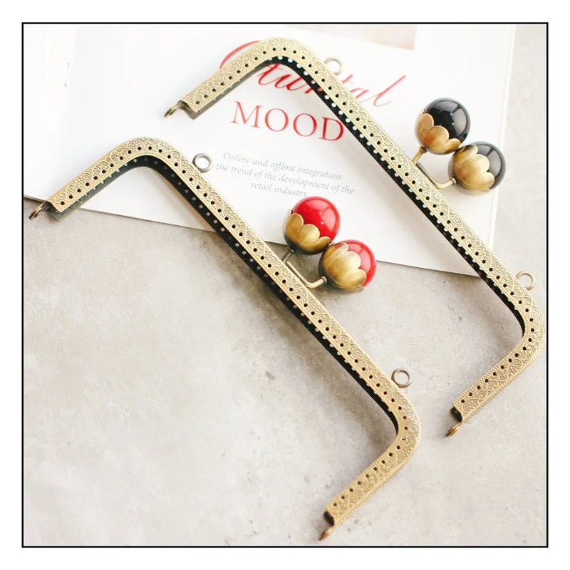 1PC 20.5CM Candy Arc metal Purse Frame with Hole Kiss Clasp Lock DIY Bag Accessories 3 colors Square Glossy