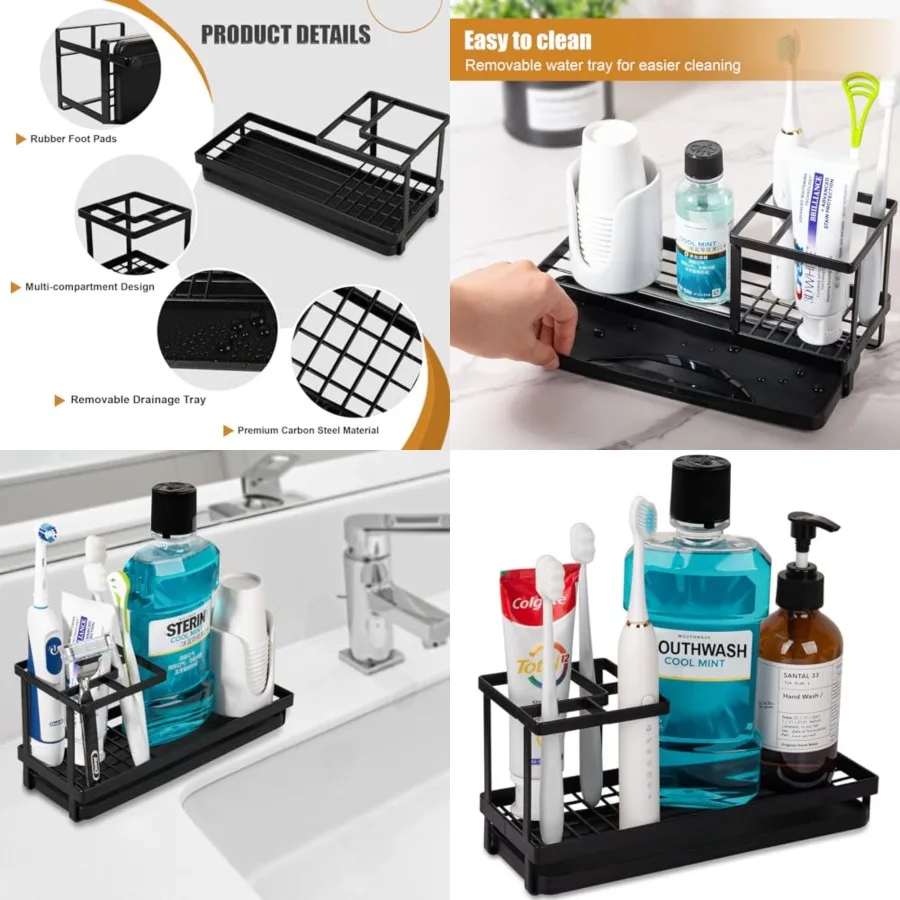 

Toothbrush Holders for Bathrooms, Carbon Steel Tooth Brushing Holder Electric Toothbrush and Toothpaste Organizer Bathroom Acce