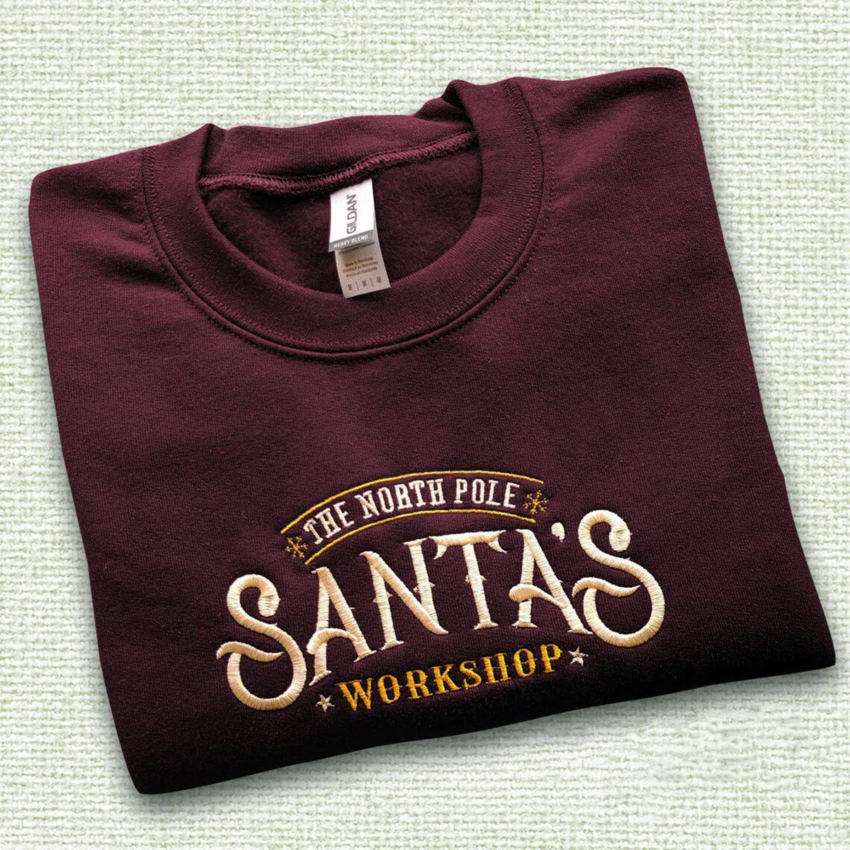 

Santa's Workshop Christmas Embroidered Unisex Crewneck Sweatshirts Autumn Winter Thick Warm Casual Pullover Vintage Jumper