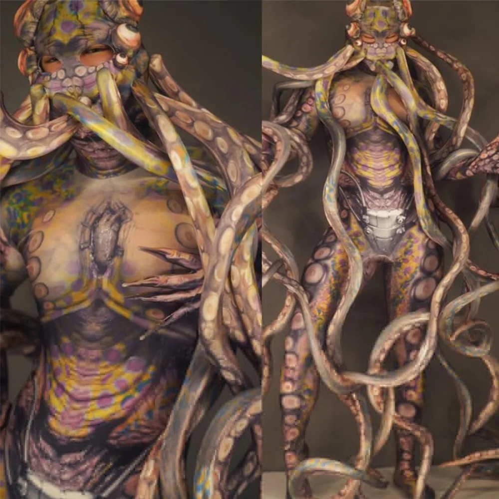 น่ากลัว Octopus Monster Tentacle ผู้หญิงผู้ชาย Stage Jumpsuits บทบาทเล่น Bodysuit ยืดหยุ่นฮาโลวีนคอสเพลย์ปาร์ตี้เครื่องแต่งกาย