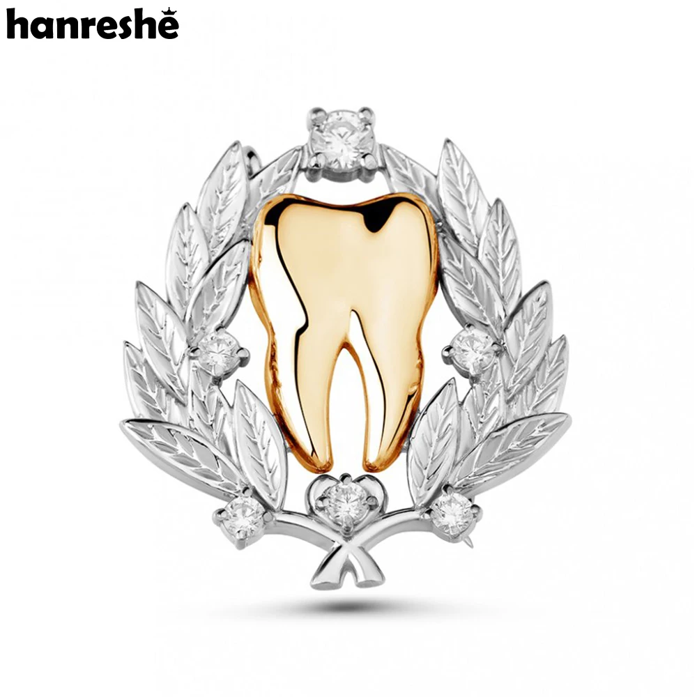 Hanreshe Dental Excellent Dentist Brooch Luxury Tooth with Crystal Pin Medical Lapel Backpack Badge of Honor Jewelry for Dentist