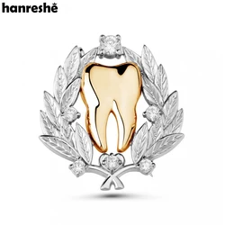 Hanreshe Dental Excellent Dentist Brooch Luxury Tooth with Crystal Pin Medical Lapel Backpack Badge of Honor Jewelry for Dentist