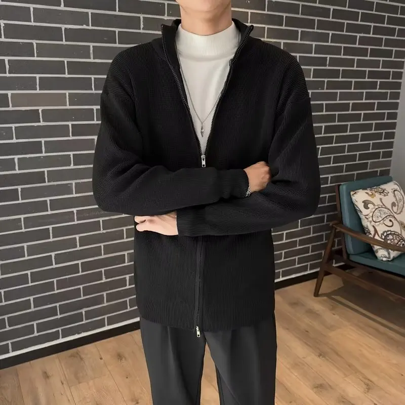 Loose Fit Men's Knitwear Cardigan Pure Color Oversized Sweater Autumn Winter Youth Casual Faion Polyester Fiber Coat