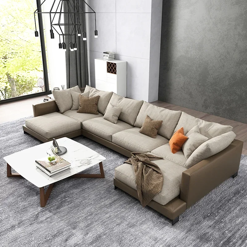 down Fabric Sofa Removable and Washable Modern Living Room Corner U-Shaped Sofa Made of Fabric and Leather