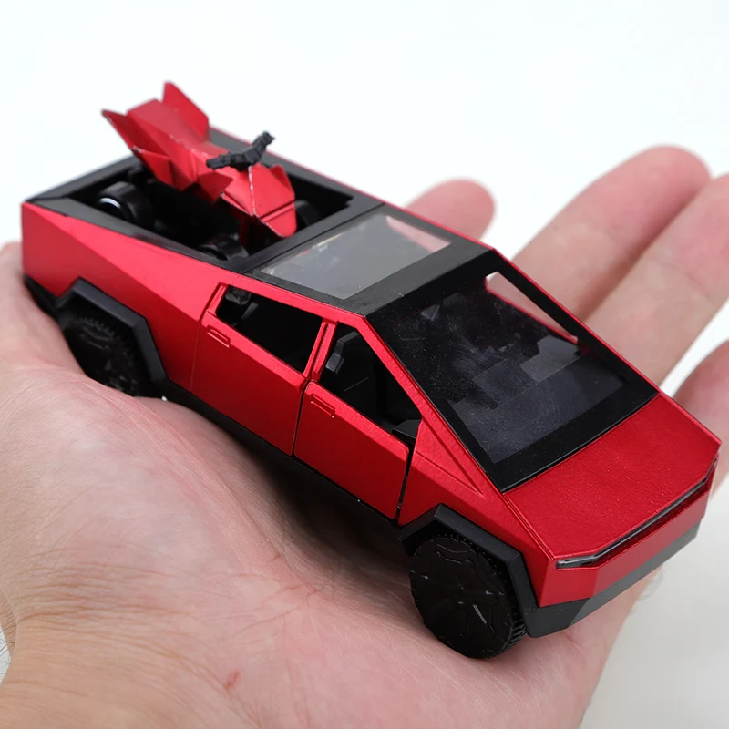 (袋入り) 1:36 合金製ピックアップ サイバートラック プルバックカー コレクション 男の子と子供向け、大型1台と小型1台のヴィンテージおもちゃ車