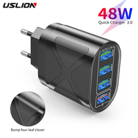 USLION 4 Port USB Charger Quick Charge QC 3.0 48W Wall Travel Phone Fast Charging For Samsung Xiaomi mi 13 EU US UK Plug Adapter