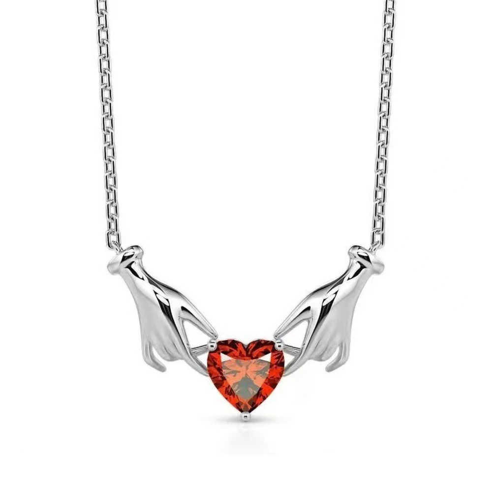 Creative Hands Red Rhinestone Love Heart Charms Pendant Necklace Jewelry Trendy Alloy Zirconia Choker Necklaces Party Gift image 6
