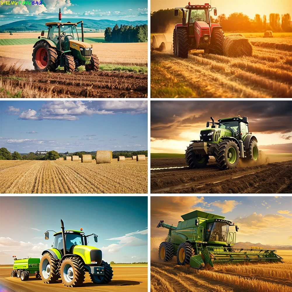 Tractor Photoshoot Background Boy Birthday Party Banner Decor Baby Portrait Photocall Photography Backdrop Photo Studio