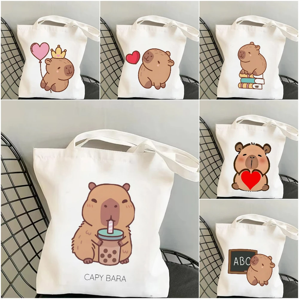 1pc Trendy Capybara Heart Pattern Yoga Tote Bag Canvas Shoulder Bag Reusable Eco Friendly Gym Sack Ideal for Yoga Office Commute