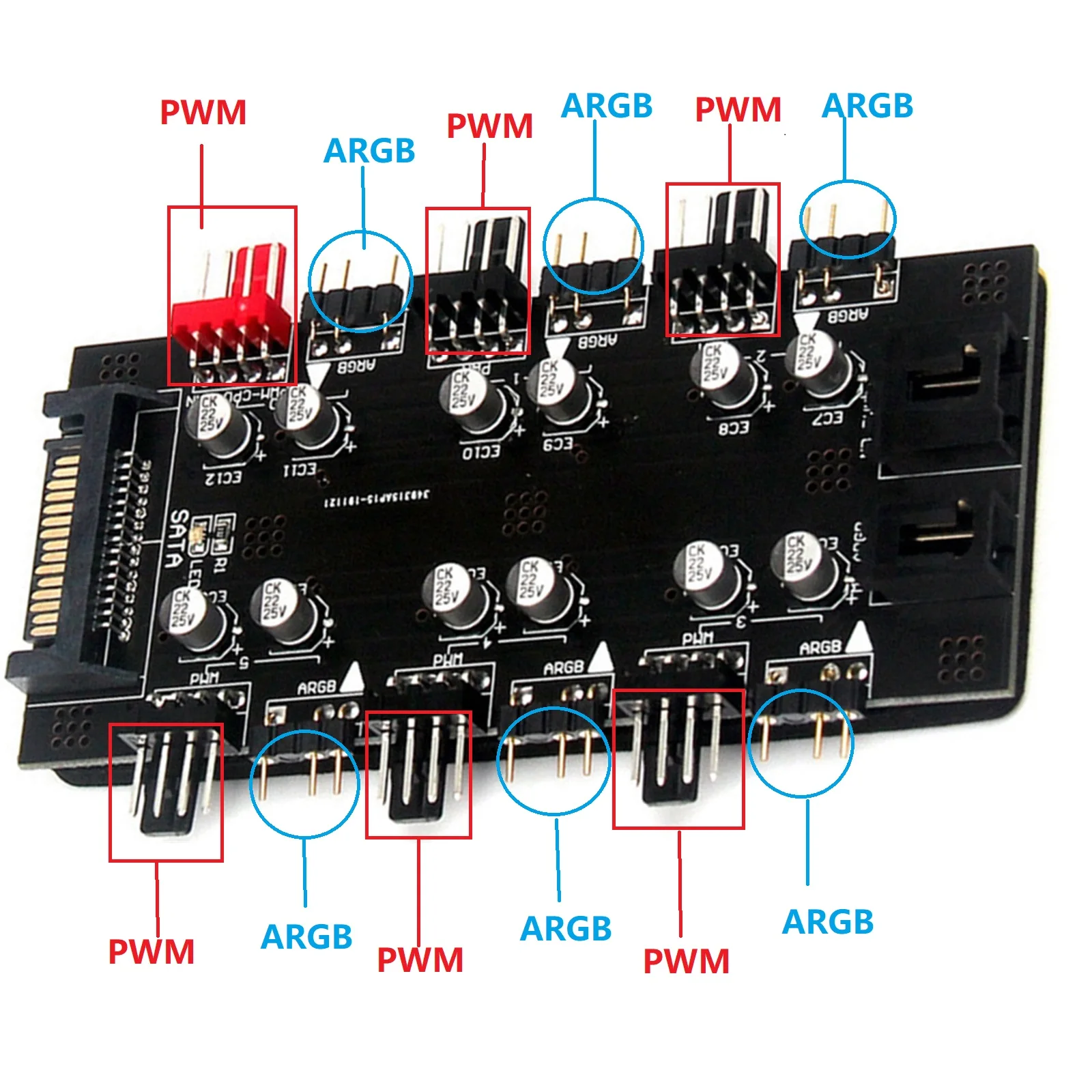 SATA 1-6 Way PWM /ARGB 4-контактный разветвитель охлаждающих вентиляторов со стандартным кабелем подключения 12 В адаптер розетки питания