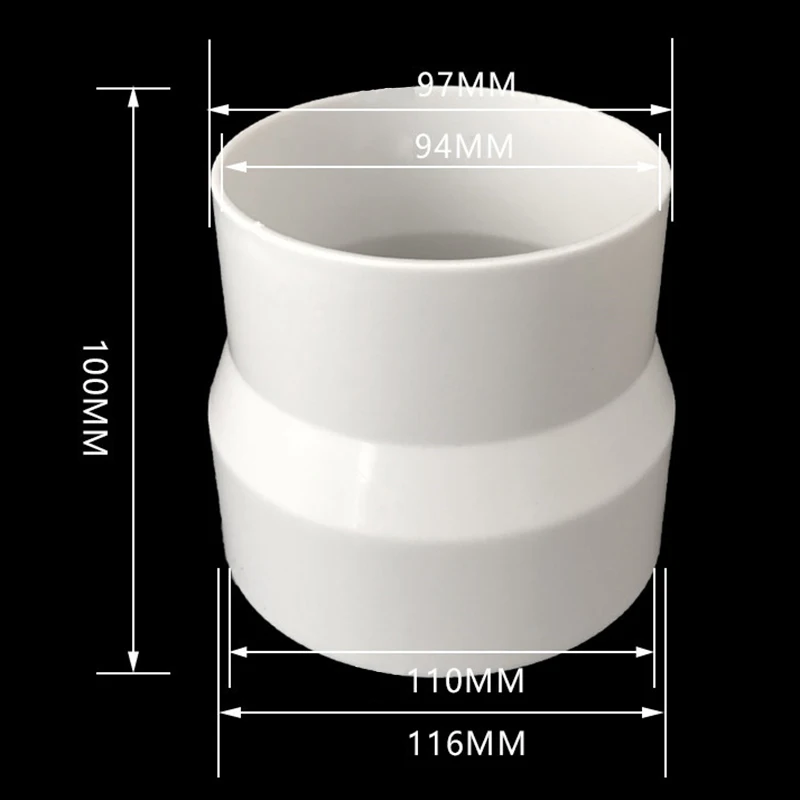 Plastic Pipe Adapter Exhaust Pipe Connector Kitchen Airflow Management 110mm To 100mm Compatibility Airflow Optimization