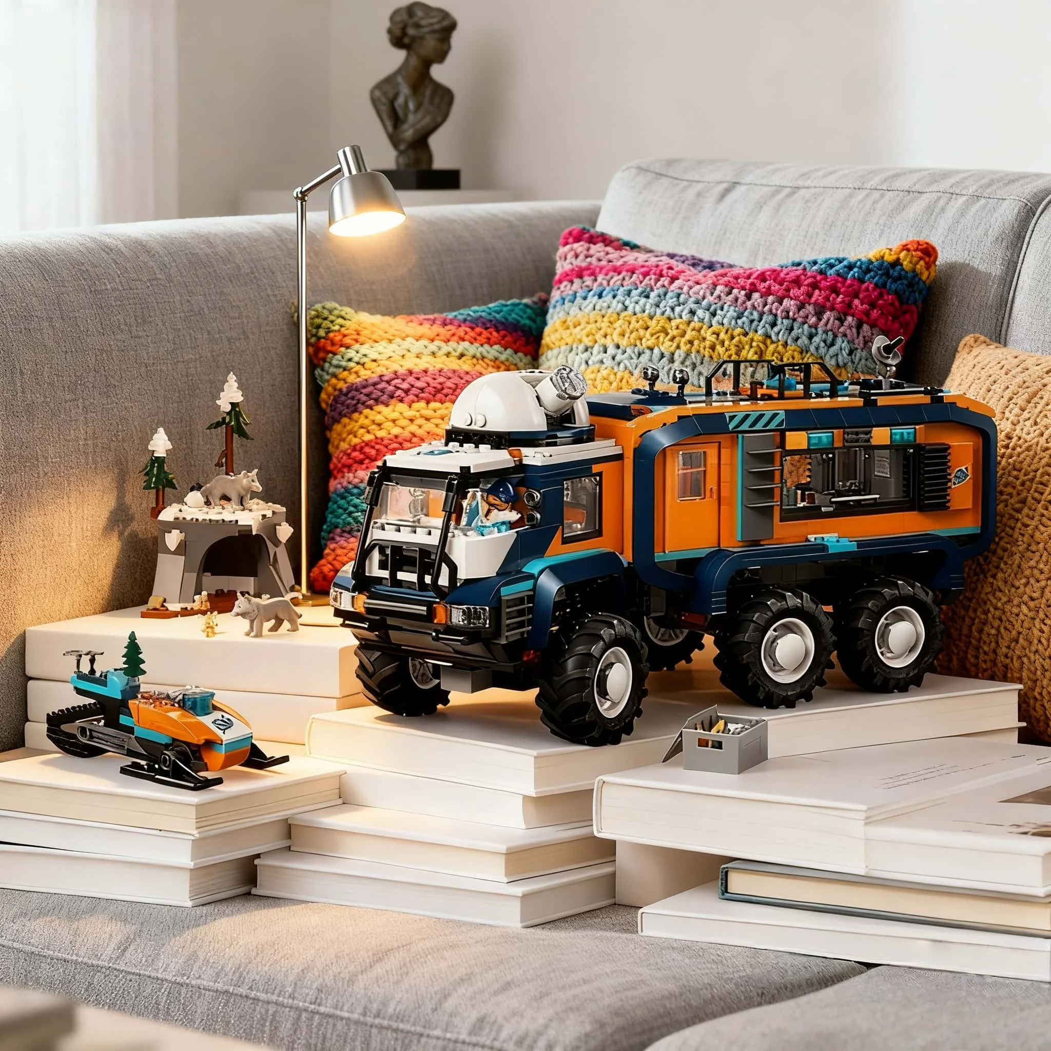 

Home decoration 2026 new creative MOC blue polar fun adventure building module modular building blocks adult holiday Christmas g