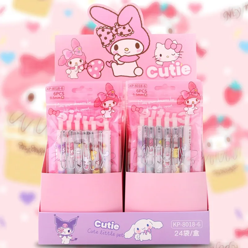 Sanrio presleme kalem Anime Hello Kitty Melody mi melodi Cinnamoroll 0.5mm geri çekilebilir yaratıcı kalem kırtasiye öğrenci hediye siyah kalem