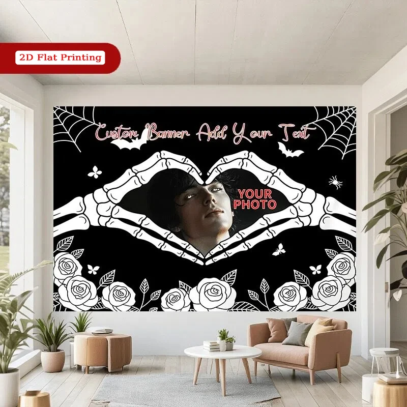 Custom Banner Personalized Custom Text Photo Halloween Series Finger Backdrop Multifunctional Party Wall Tapestry Home Decor