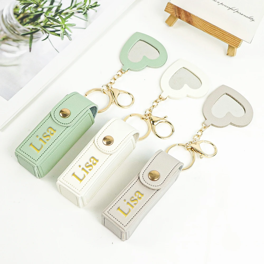 Customized Name PU Leather Small Mirror Lipstick Bag Key Chain Small Incense Style Decorative Creative Mouth Red Envelope
