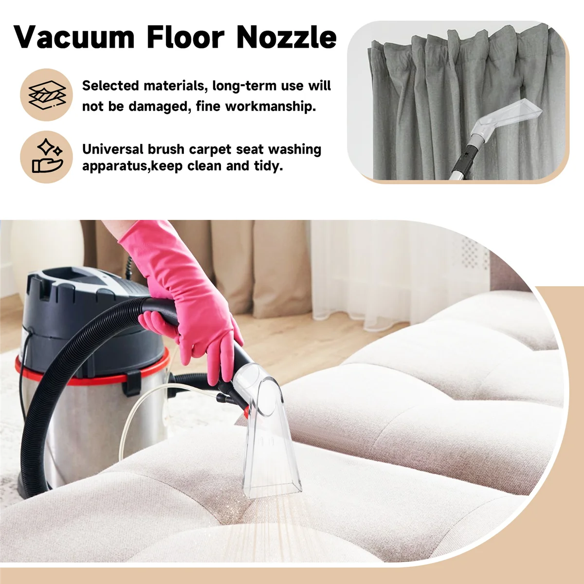 High-end Extractor Tool Large Clear Head for Upholstery & Carpet Cleaning, Car Detailing Vacuum Wand for Portable Extractors B