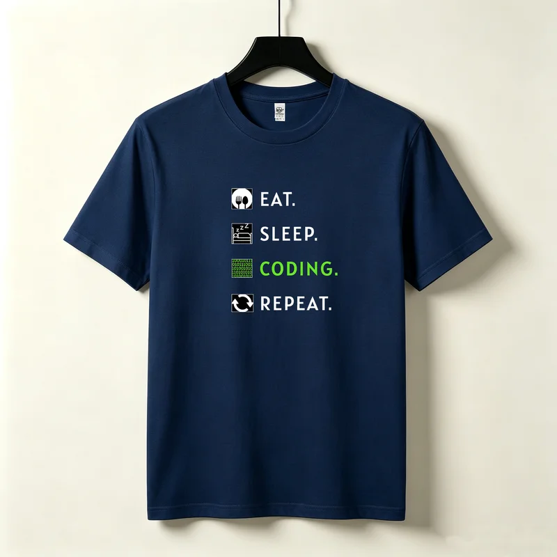 Eat Sleep Coding Repeat T-Shirt Programmer Life Routine Icon Print Short Sleeve Casual Streetwear Summer Fashion Tee Y2k Top
