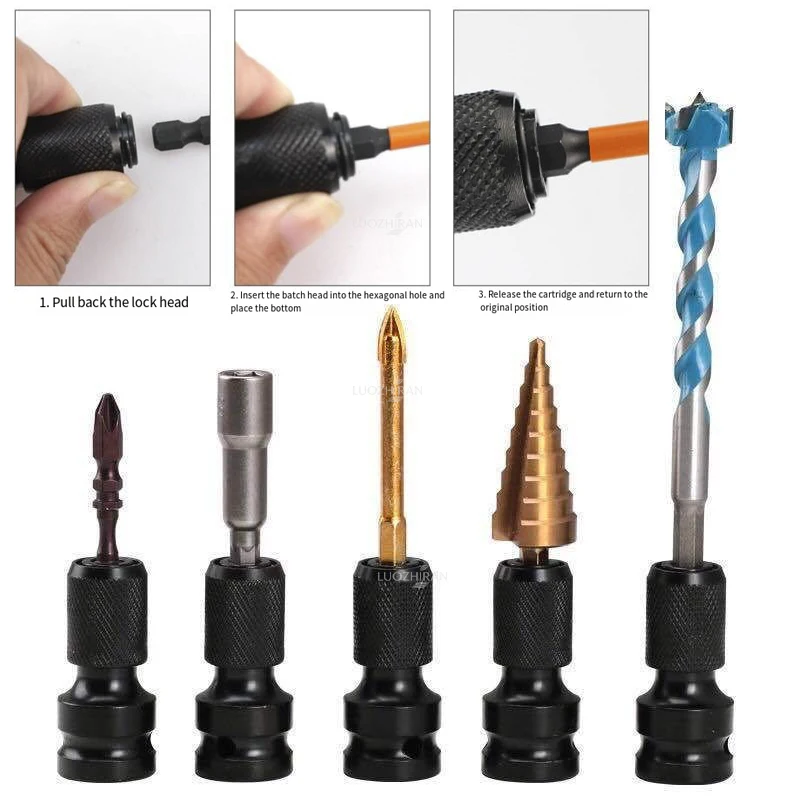 1/2 Stück Elektroschrauber-Umwandlungskopf 1/2″ (12,5 mm) Vierkant auf 1/4″ (6,35 mm) Sechskant-Adapter Bohrer-Klemme Elektrowerkzeug-Zubehör – Detail 8
