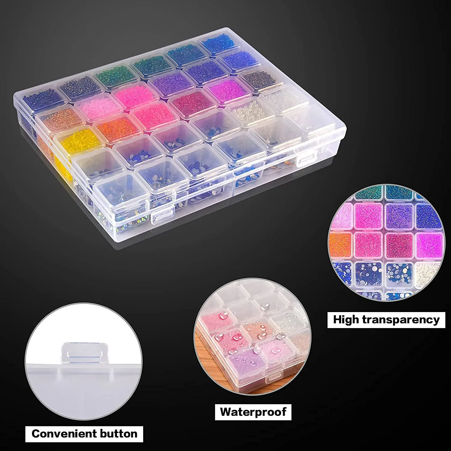 J1UL1N 30 Grids Large Diamond Painting Storage, Tools Containers Plastic Bead Organizer Diamond Embroidery Accessories,Box Only