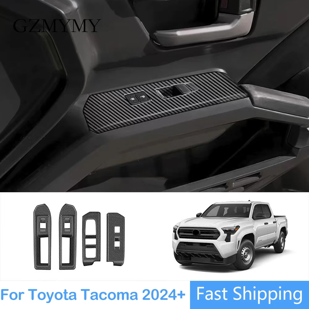 

For Toyota Tacoma 2024 2025 Carbon Fiber & Blue & wood grain Black Window Lift Switch Panel Cover Trim