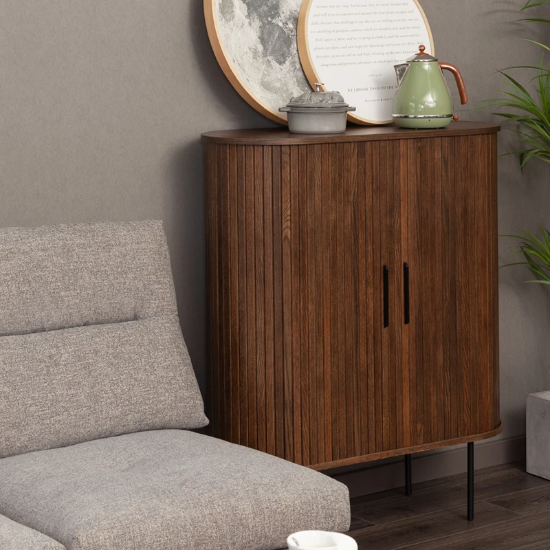 Modern Oak Wood Sliding-Door Buffet Tall Sideboard Storage Cabinet Panel Style for Entryway Living Room Bedroom for Hotel